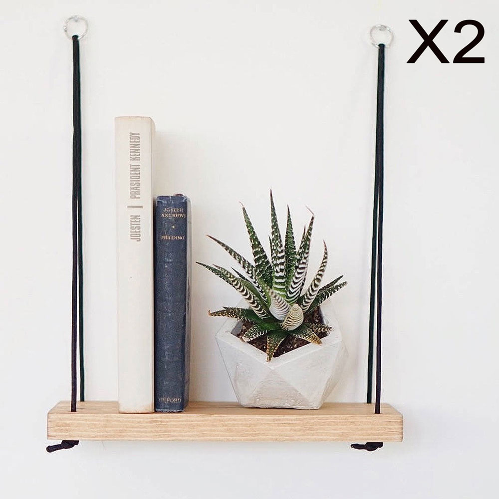 Bicdale Spruce Wood Set Of 2 Wall Shelf in Walnut and Black