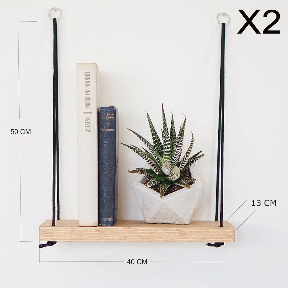 Bicdale Spruce Wood Set Of 2 Wall Shelf in Walnut and Black