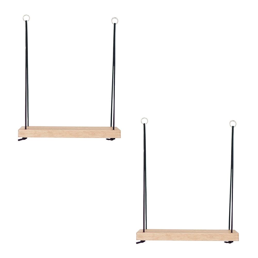 Bicdale Spruce Wood Set Of 2 Wall Shelf in Walnut and Black