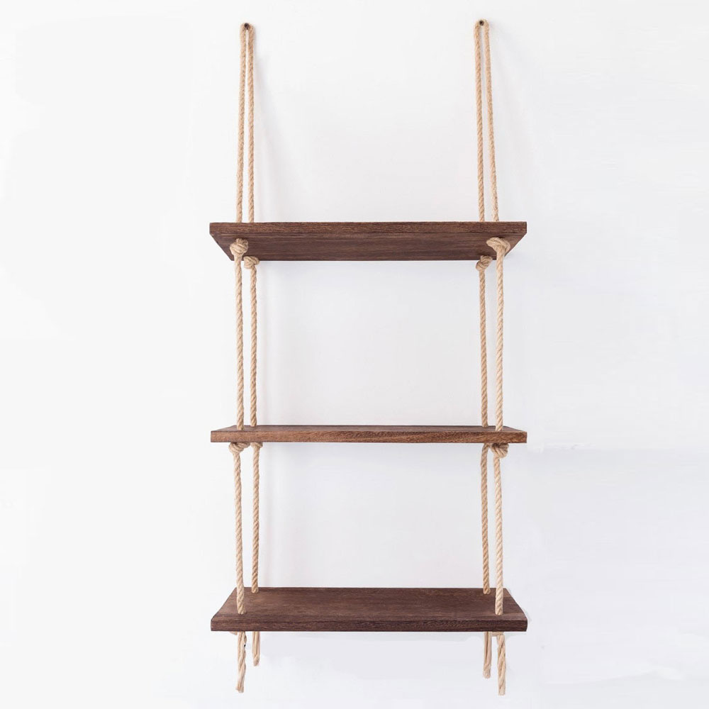 Bicdale Spruce Wood Wall Shelf with 3 Shelves in Walnut
