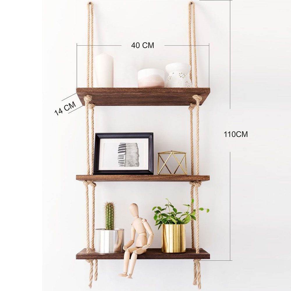 Bicdale Spruce Wood Wall Shelf with 3 Shelves in Walnut