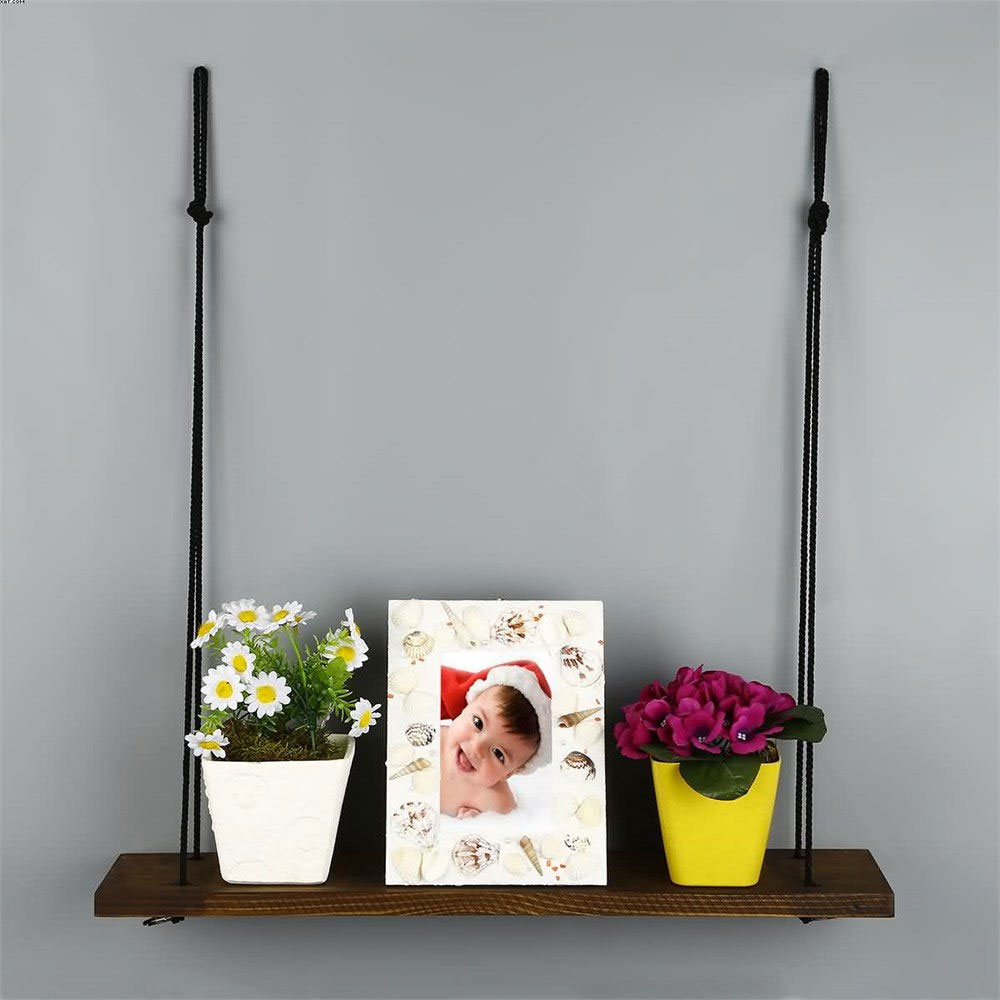 Bicdale Spruce Wood Wall Shelf in Walnut and Black