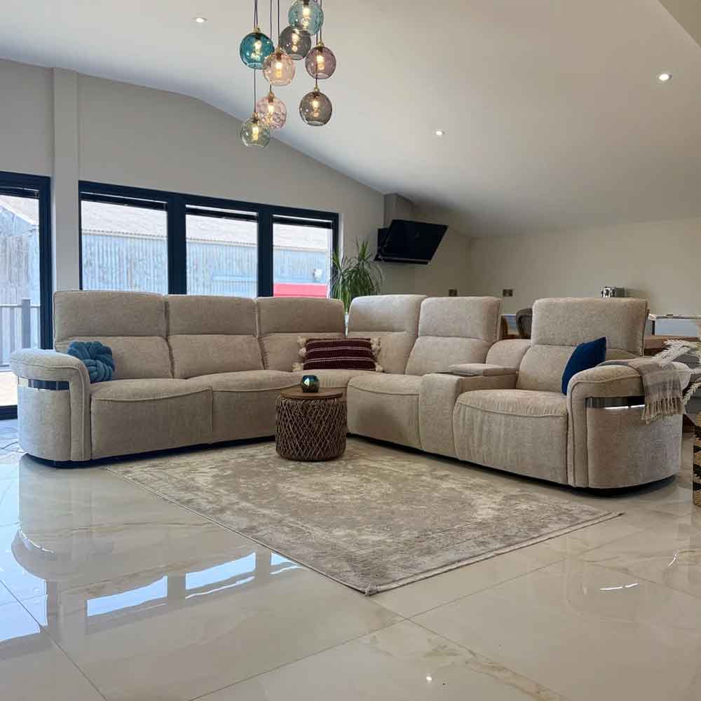 Bicford Fabric Electric Recliner Sofa Corner Sofa in Beige