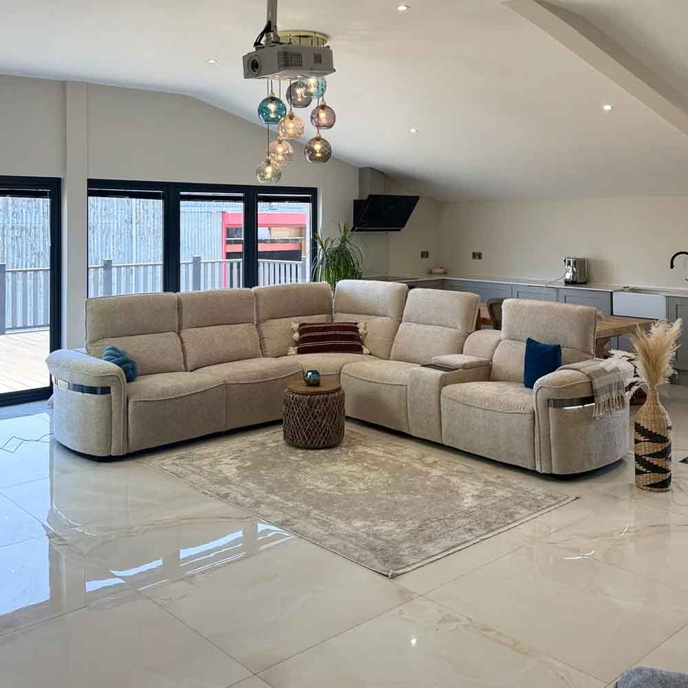Bicford Fabric Electric Recliner Sofa Corner Sofa in Beige