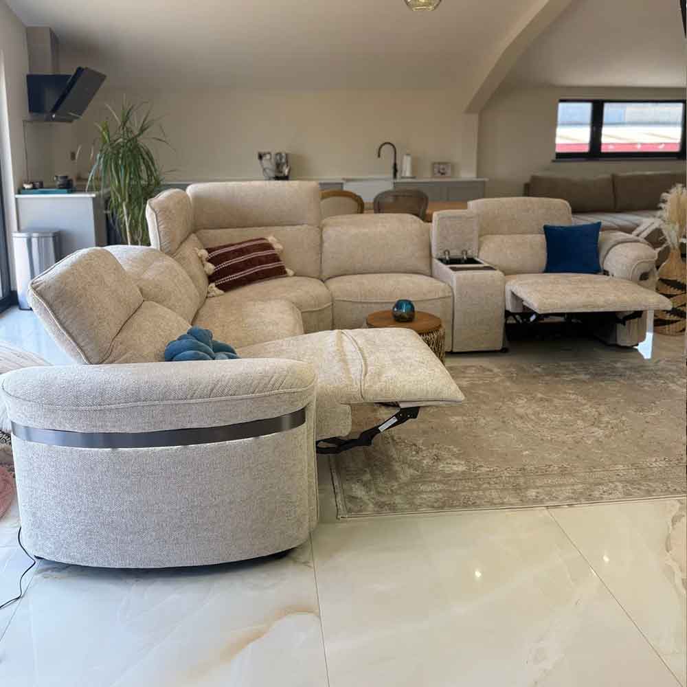 Bicford Fabric Electric Recliner Sofa Corner Sofa in Beige