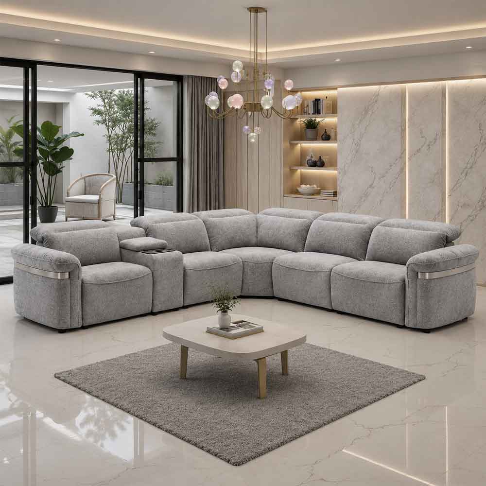 Bicford Fabric Electric Recliner Sofa Corner Sofa in Grey