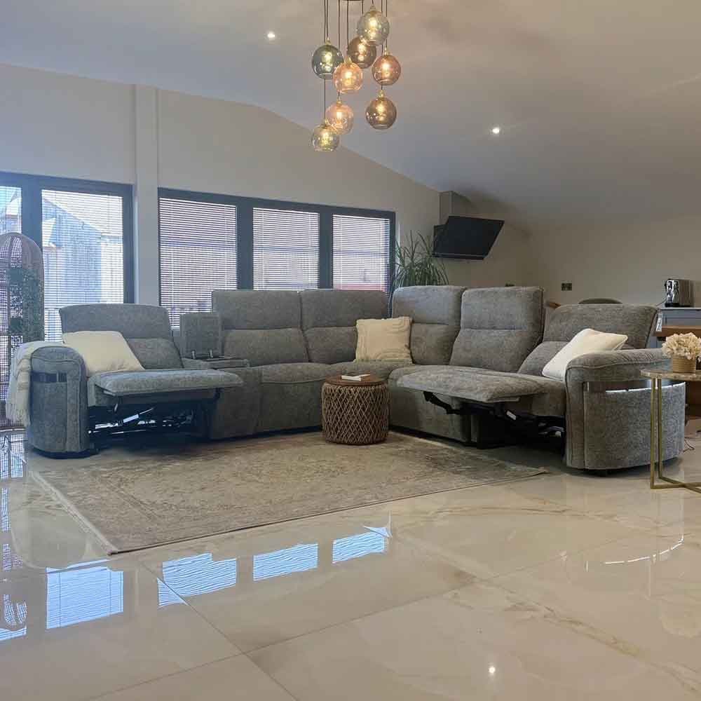 Bicford Fabric Electric Recliner Sofa Corner Sofa in Grey