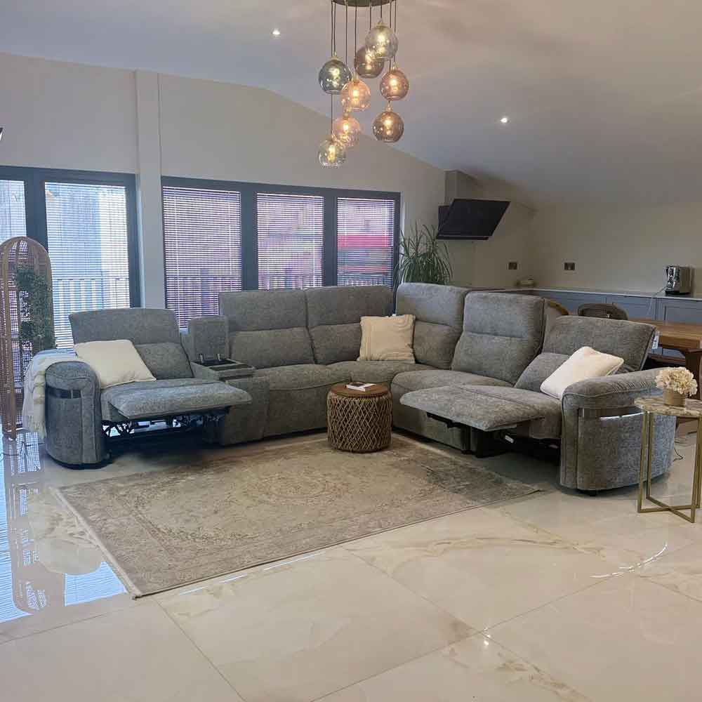 Bicford Fabric Electric Recliner Sofa Corner Sofa in Grey