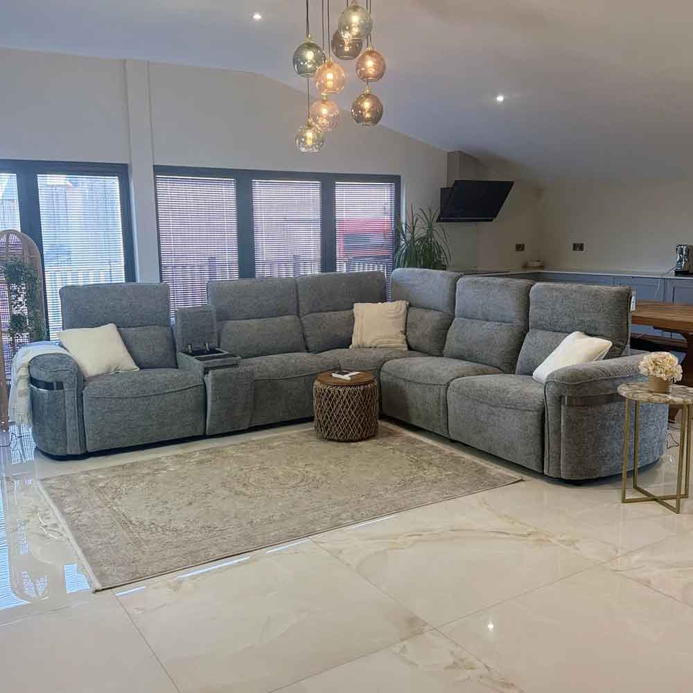 Bicford Fabric Electric Recliner Sofa Corner Sofa in Grey