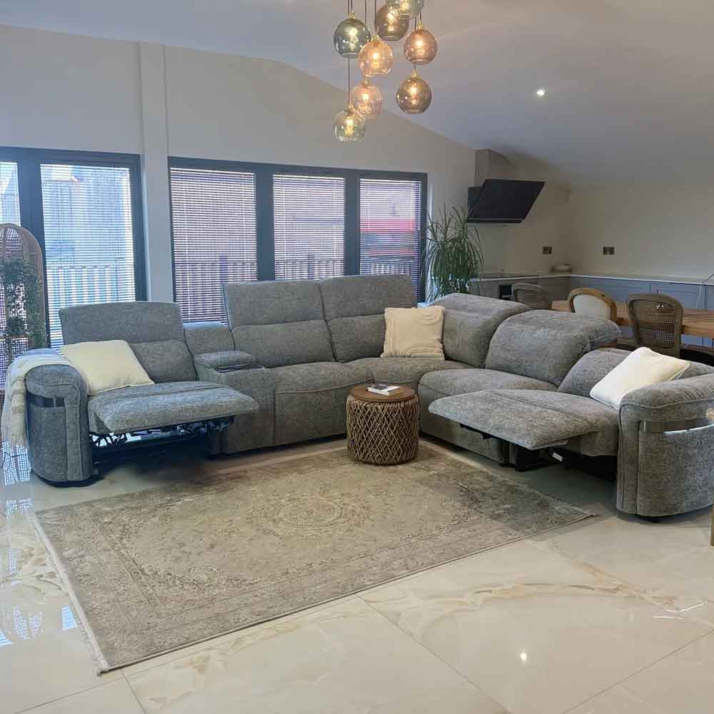 Bicford Fabric Electric Recliner Sofa Corner Sofa in Grey