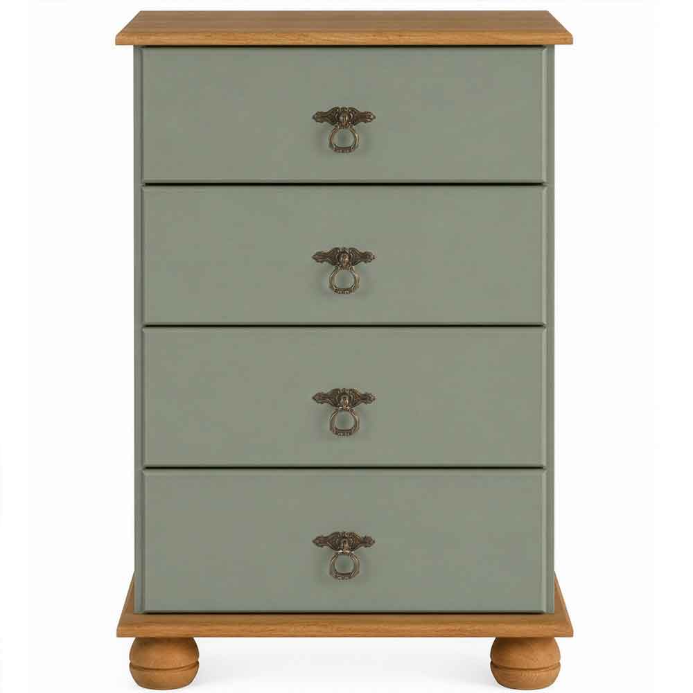 Bickley Wooden Chest Of 4 Drawers in Green and Stained Wax