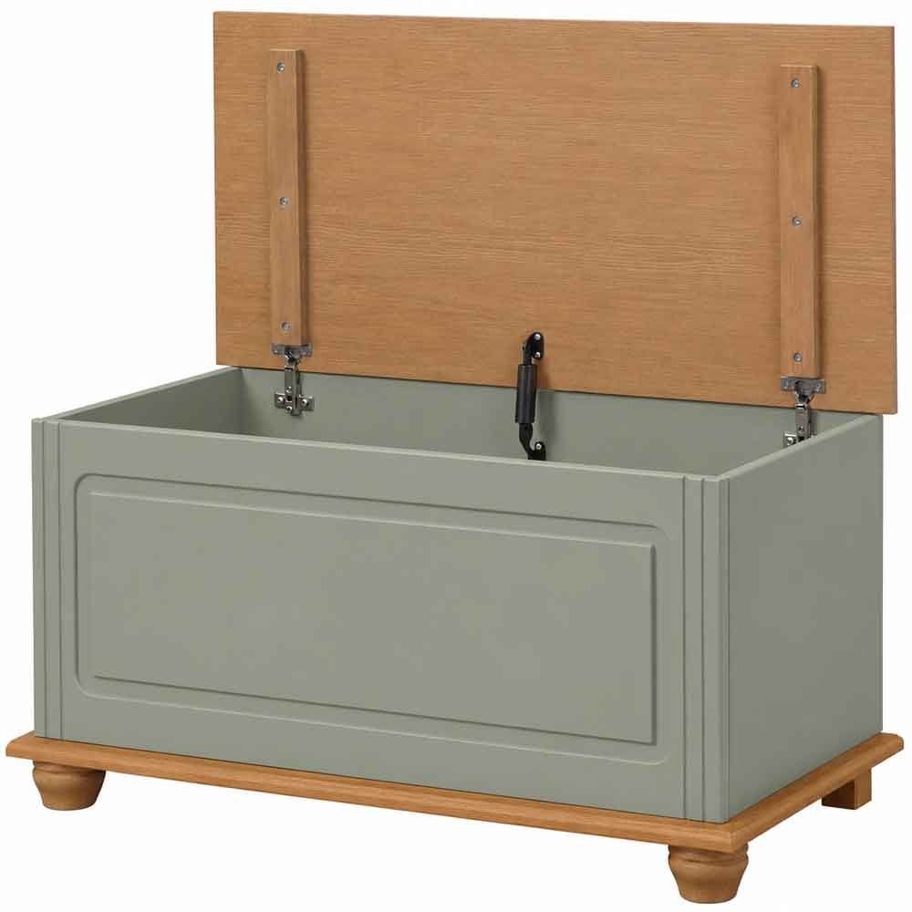 Bickley Wooden Hallway Storage Bench in Green and Stained Wax