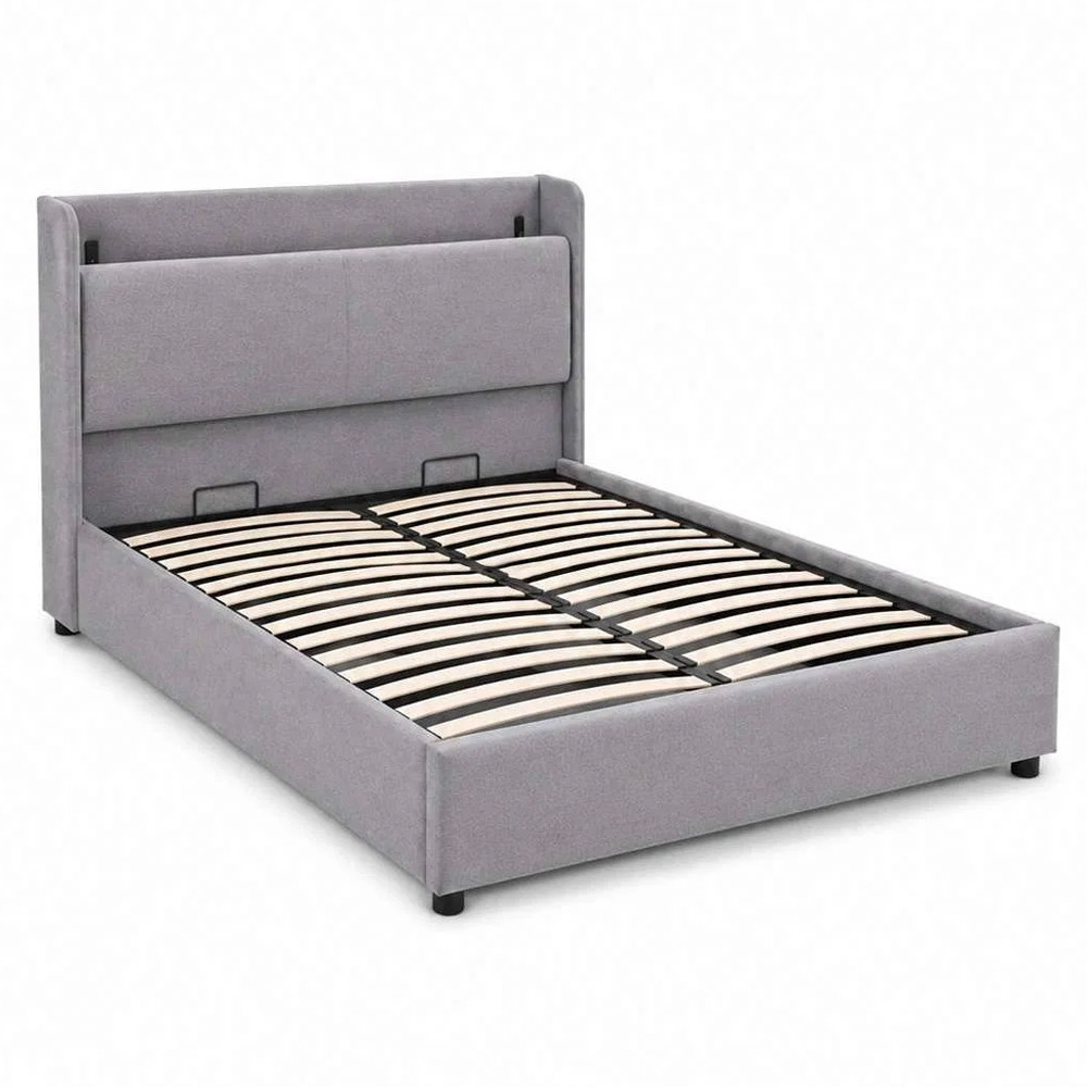 Bicknell Fabric Ottoman Storage Double Bed with USB Charging in Grey