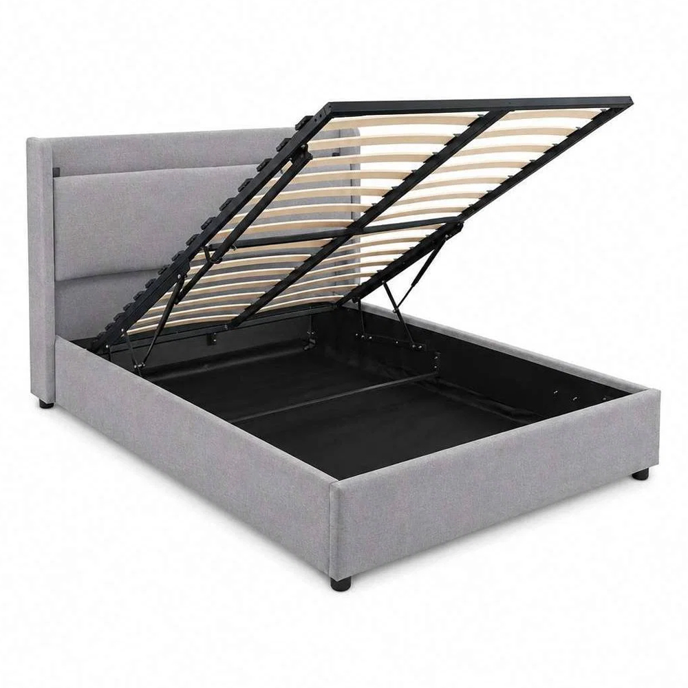 Bicknell Fabric Ottoman Storage Double Bed with USB Charging in Grey