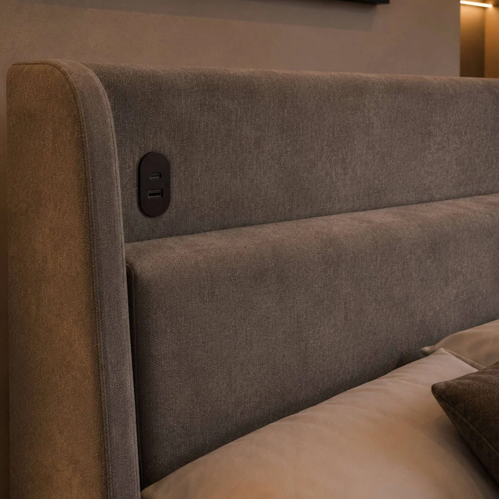 Bicknell Fabric Ottoman Storage Double Bed with USB Charging in Grey