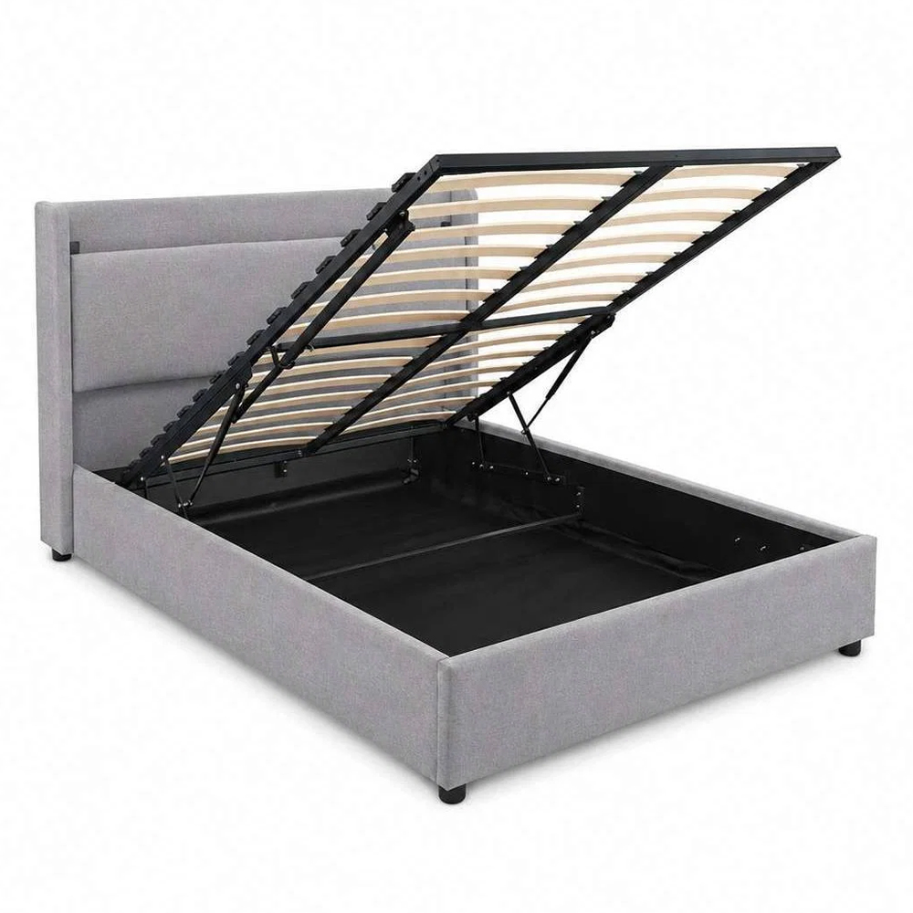 Bicknell Fabric Ottoman Storage Double Bed with USB Charging in Grey