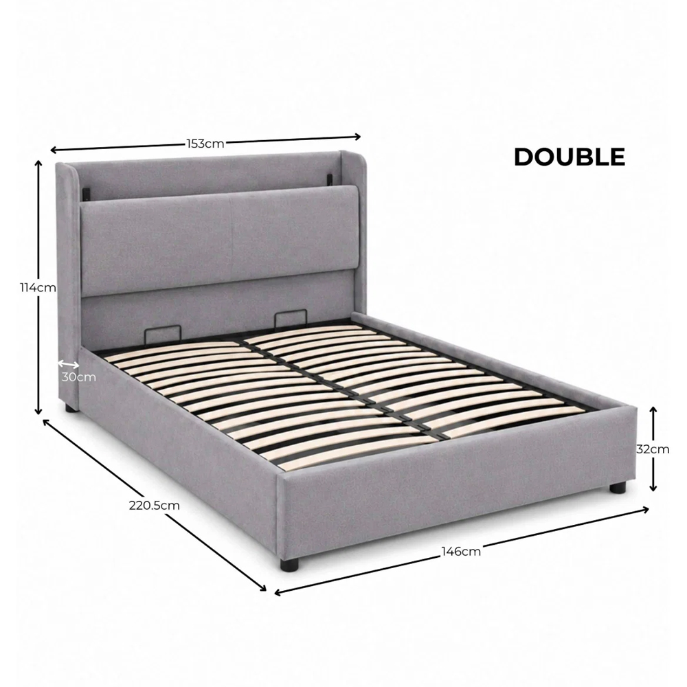 Bicknell Fabric Ottoman Storage Double Bed with USB Charging in Grey