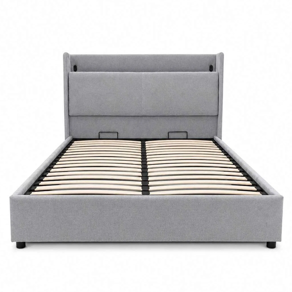 Bicknell Fabric Ottoman Storage King Size Bed with USB Charging in Grey