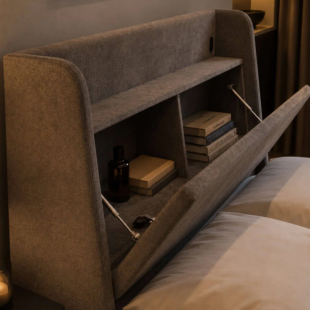 Bicknell Fabric Ottoman Storage King Size Bed with USB Charging in Grey