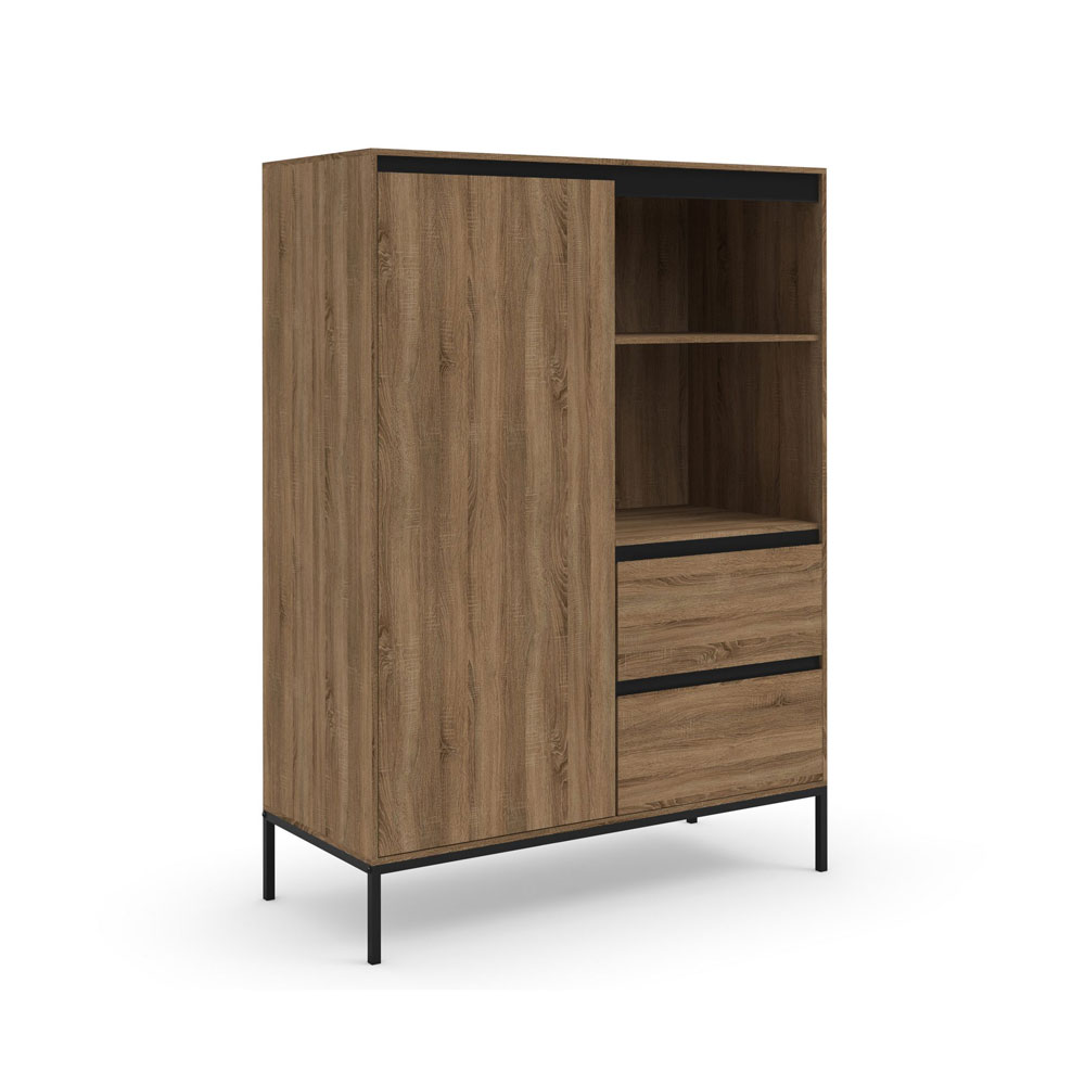 Bickston Wooden Highboard with 1 Door in Natural and Black