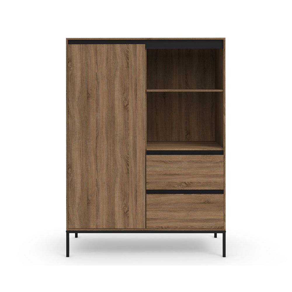 Bickston Wooden Highboard with 1 Door in Natural and Black