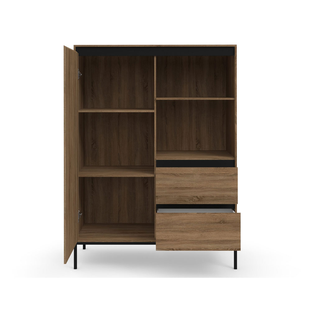 Bickston Wooden Highboard with 1 Door in Natural and Black