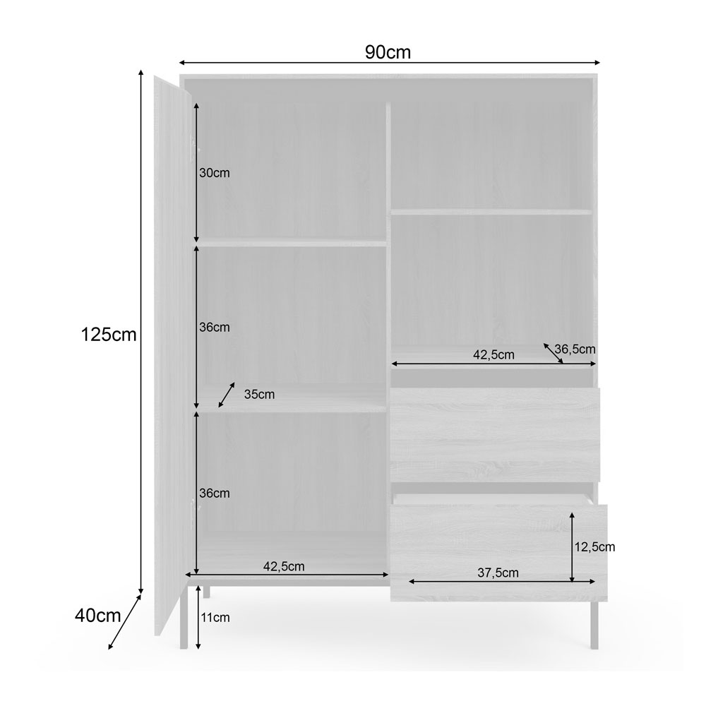 Bickston Wooden Highboard with 1 Door in Natural and Black