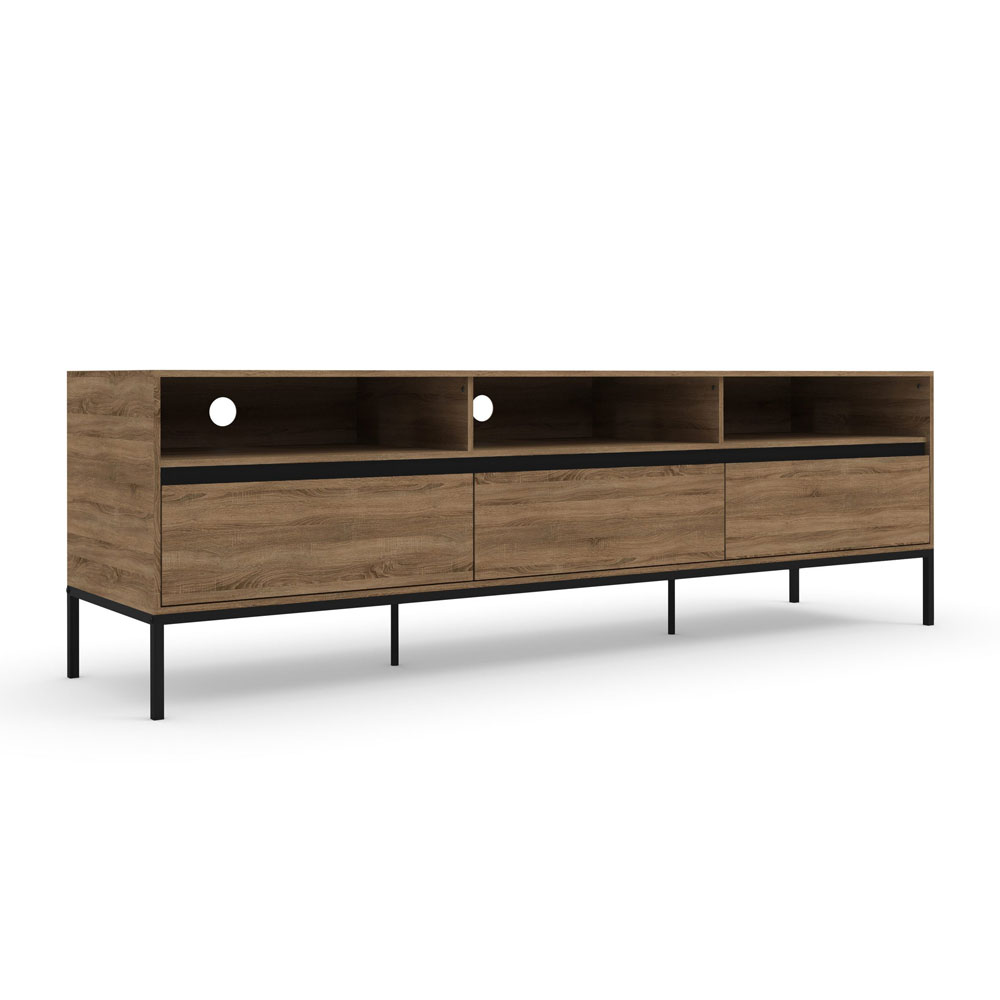 Bickston Wooden TV Stand with 3 Drawers in Natural and Black