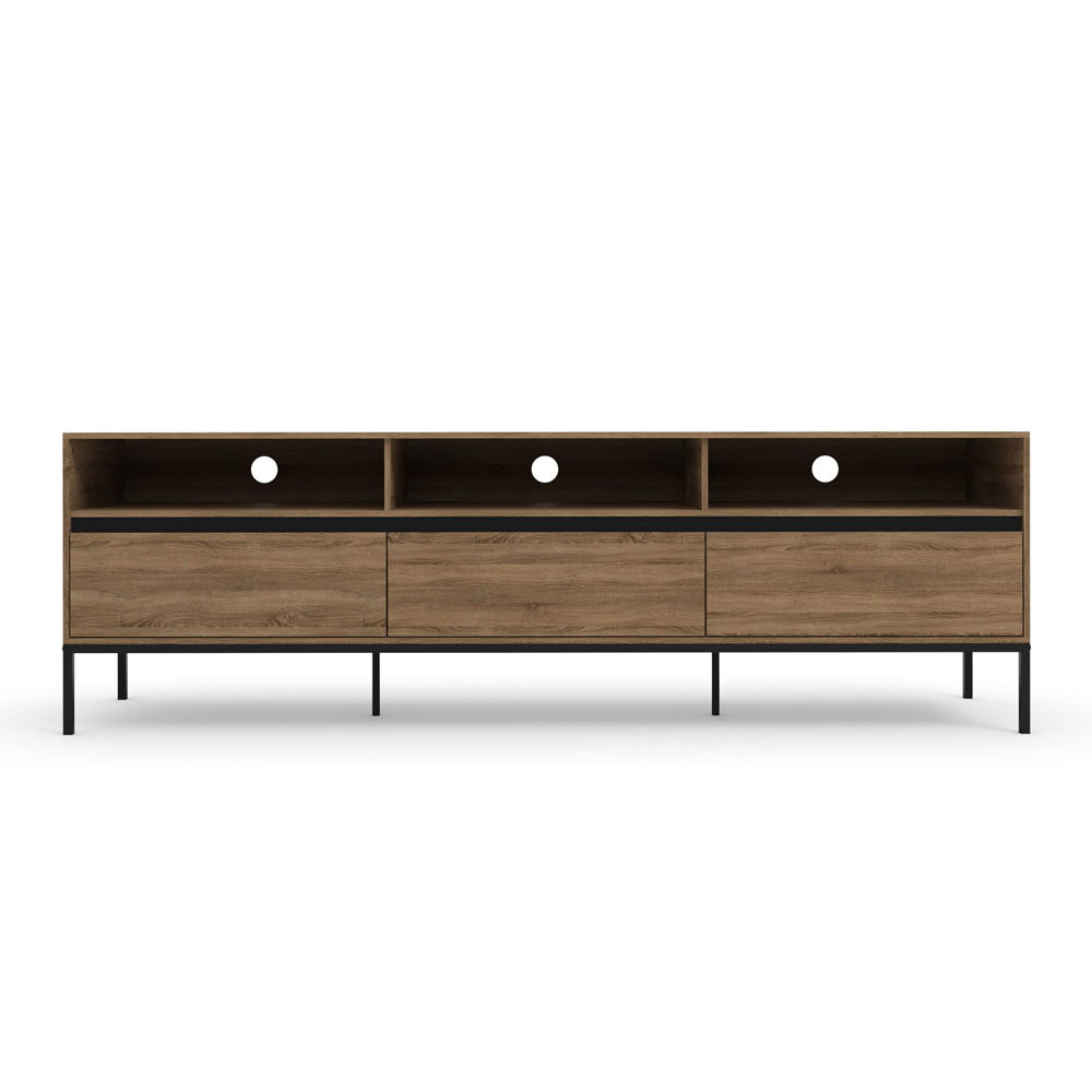 Bickston Wooden TV Stand with 3 Drawers in Natural and Black