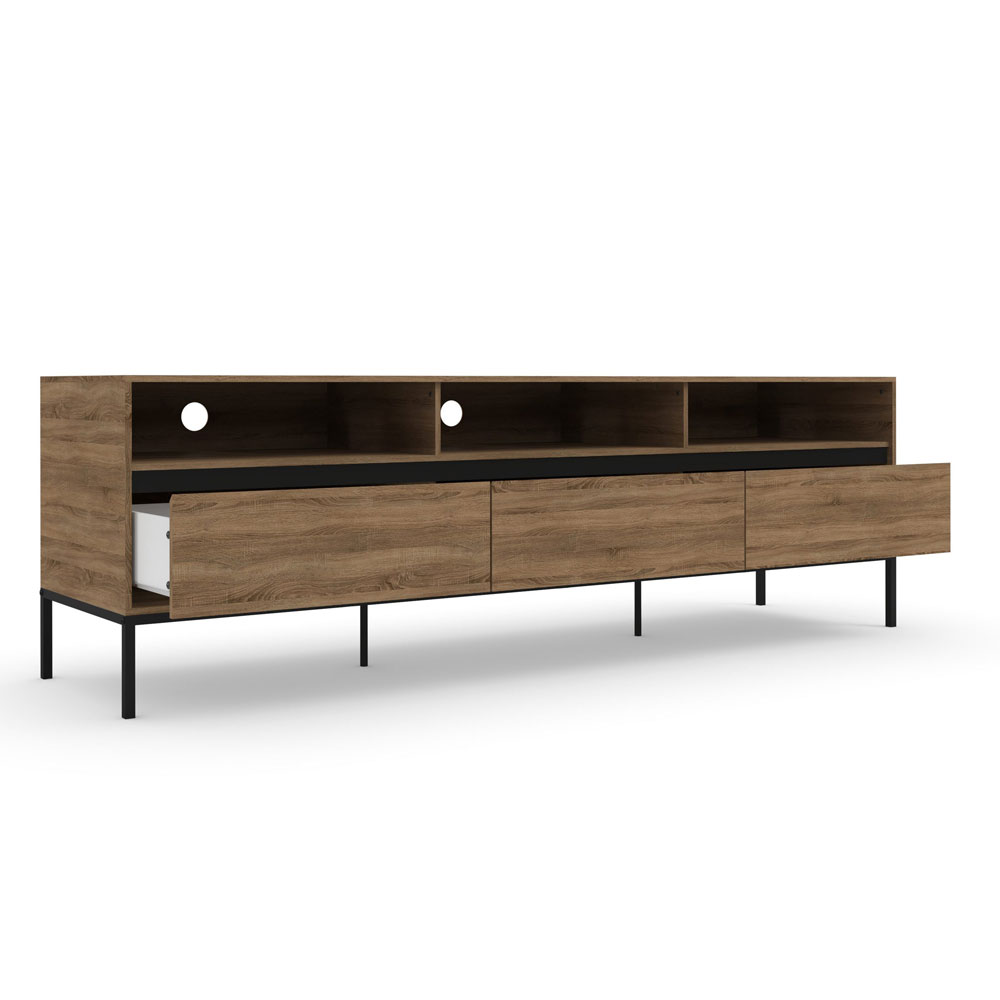 Bickston Wooden TV Stand with 3 Drawers in Natural and Black