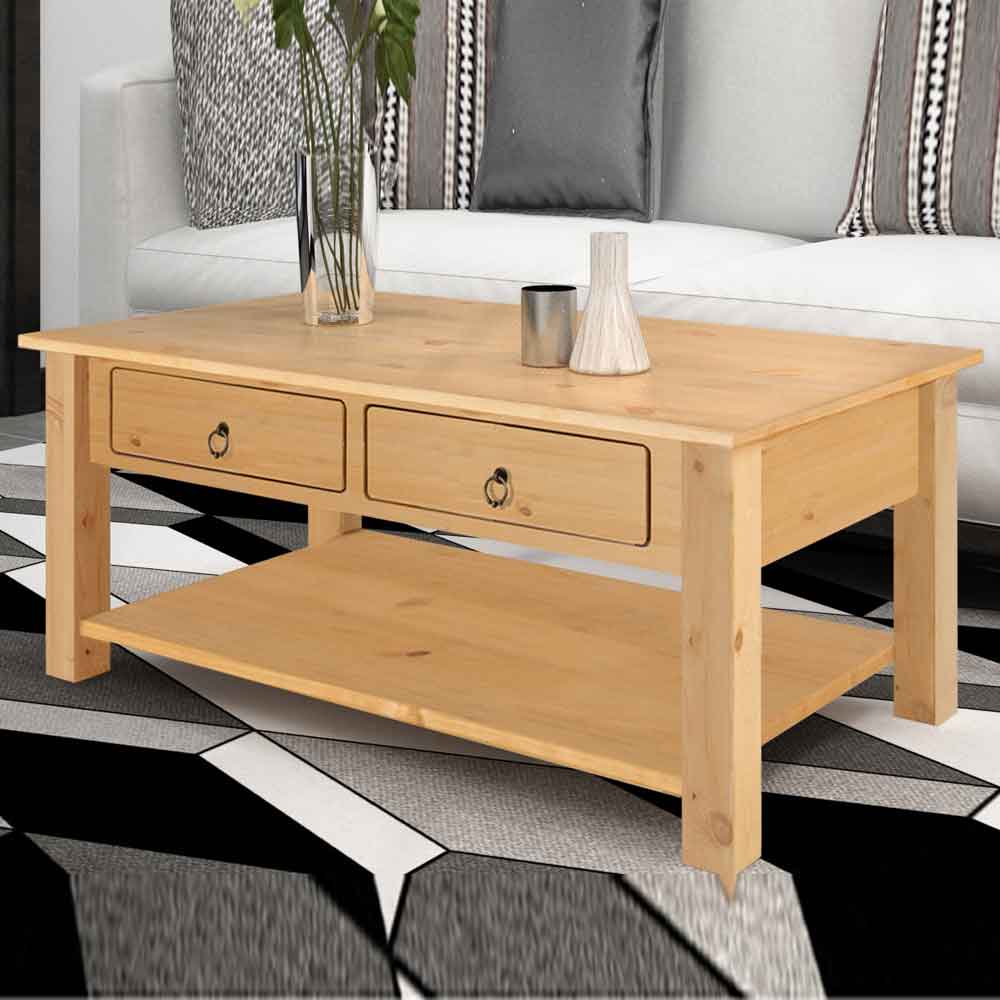 Bicwell Wooden Coffee Table with 2 Drawers in Natural