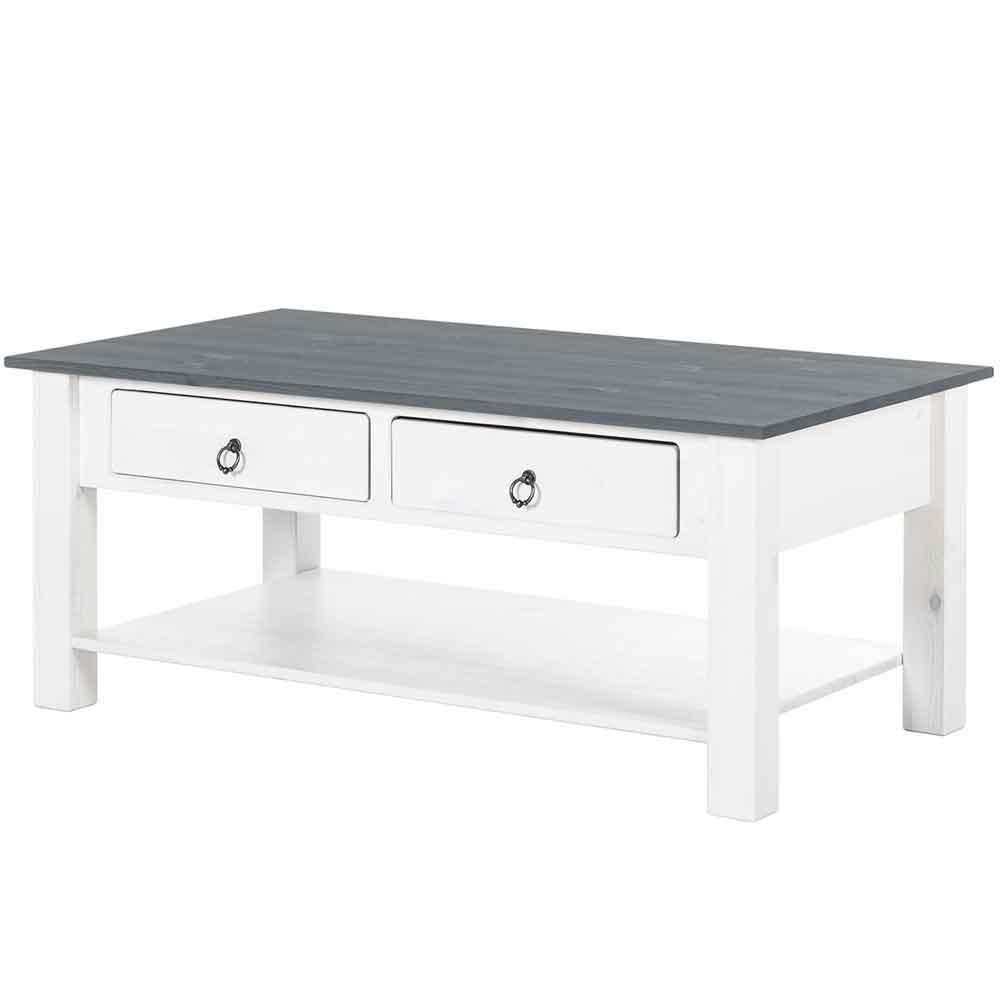 Bicwell Wooden Coffee Table with 2 Drawers in White and Grey