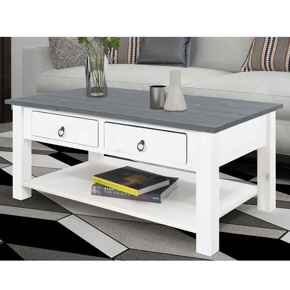 Bicwell Wooden Coffee Table with 2 Drawers in White and Grey