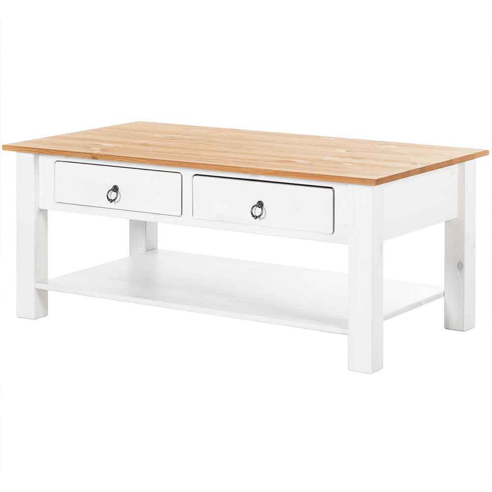 Bicwell Wooden Coffee Table with 2 Drawers in White and Honey