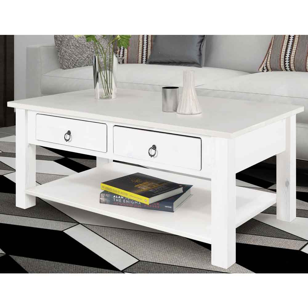 Bicwell Wooden Coffee Table with 2 Drawers in White