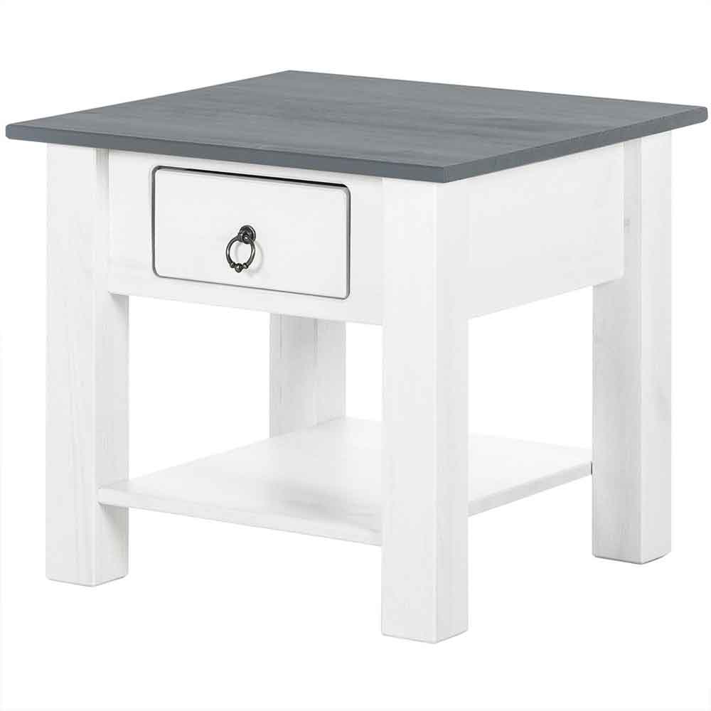 Bicwell Wooden Side Table with 1 Drawer in White and Grey