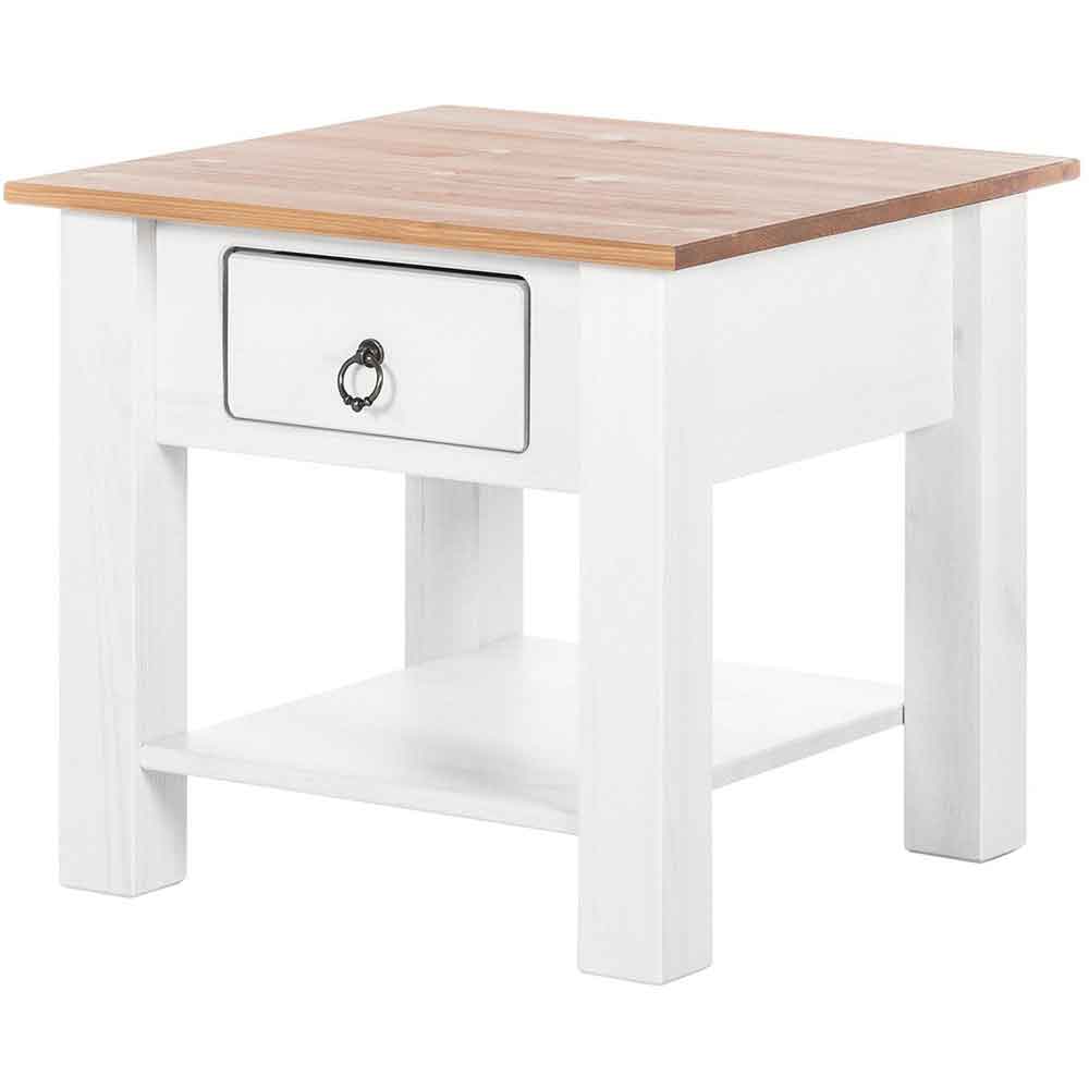 Bicwell Wooden Side Table with 1 Drawer in White and Honey