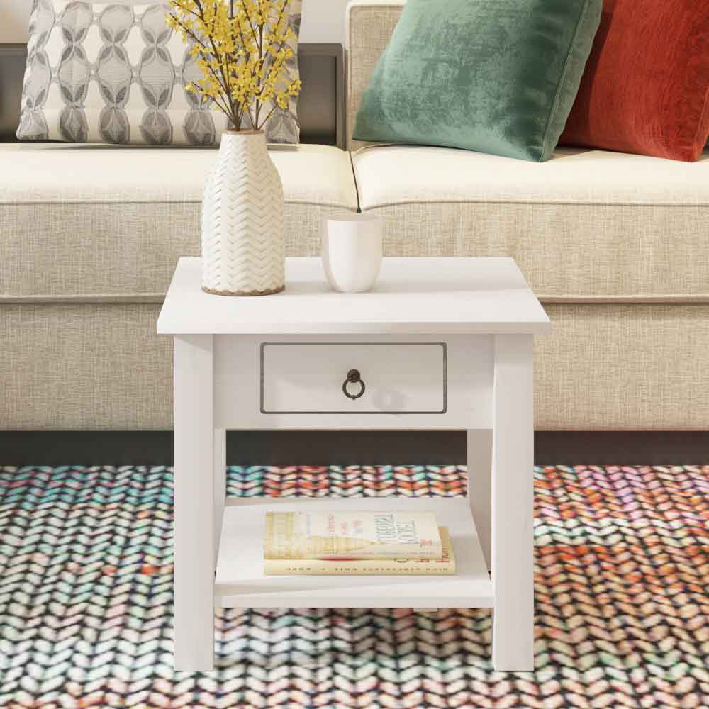 Bicwell Wooden Side Table with 1 Drawer in White