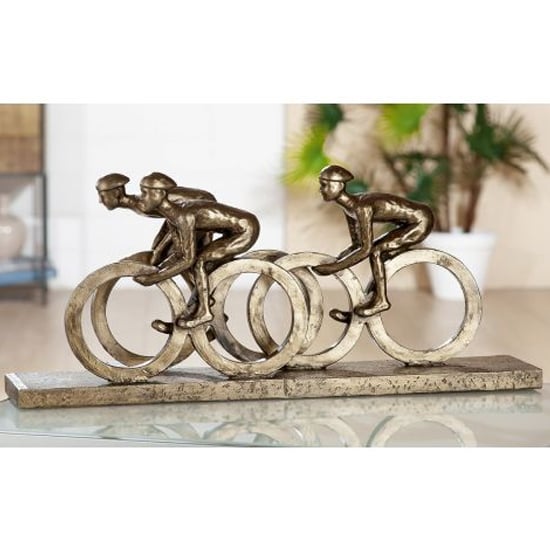 Read more about Bicyclist polyresin sculpture in antique brown