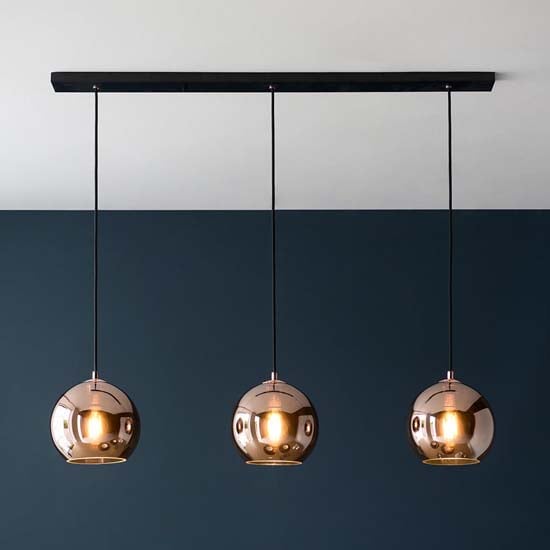 Biella Copper Shades 3 Lights Ceiling Pendant Light In Black