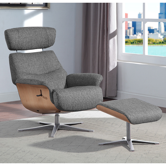 Biella Fabric Swivel Recliner Chair And Stool In Lead Furniture in