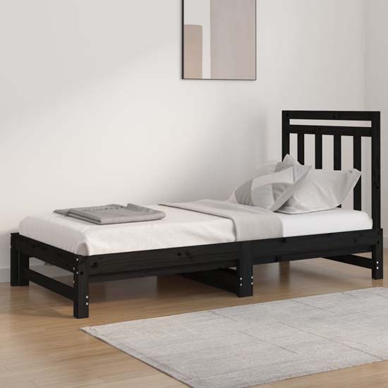 Biella Solid Pine Wood Pull-Out Day Bed In Black