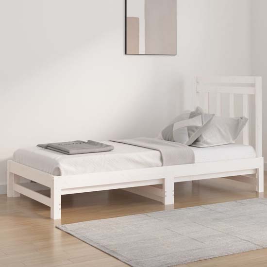 Biella Solid Pine Wood Pull-Out Day Bed In White