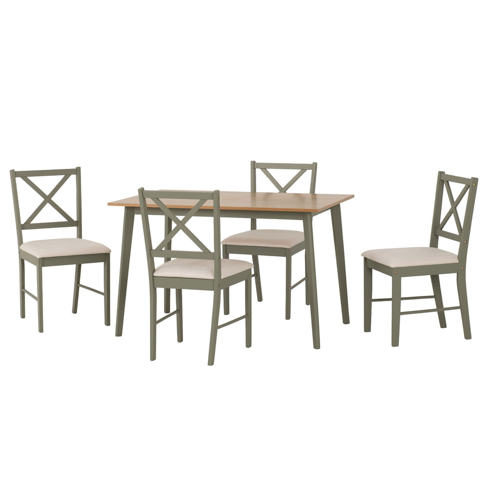 Biella Wooden Dining Table with 4 Chairs in Sage Green and Oak