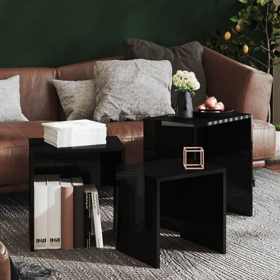 Bienne High Gloss Nest Of 3 Coffee Tables In Black