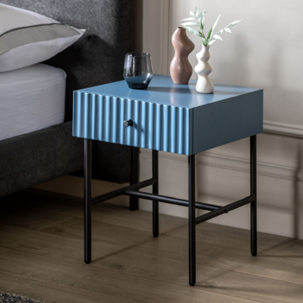 Bienne Wooden Bedside Cabinet With 1 Drawer In Blue thumbnail