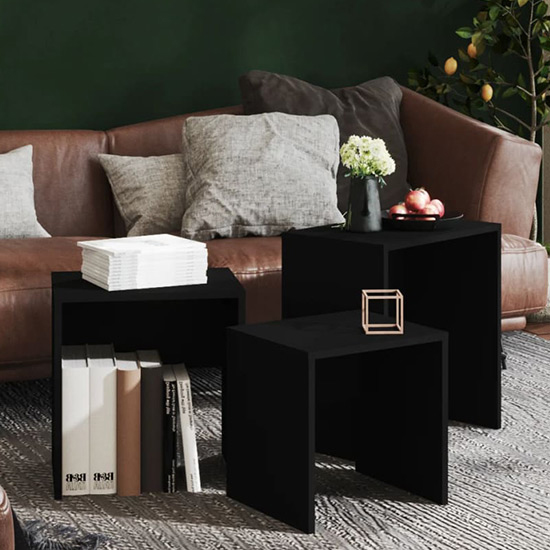 Bienne Wooden Nest Of 3 Coffee Tables In Black Furniture in Fashion