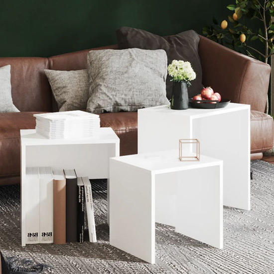Bienne Wooden Nest Of 3 Coffee Tables In White Furniture in Fashion