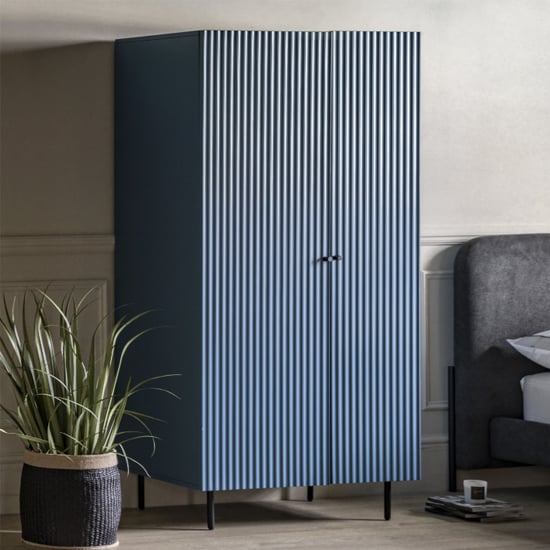 Product photograph of Bienne Wooden Wardrobe With 2 Doors In Blue from Furniture in Fashion