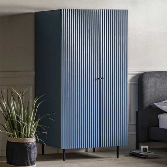 Bienne Wooden Wardrobe With 2 Doors In Blue thumbnail